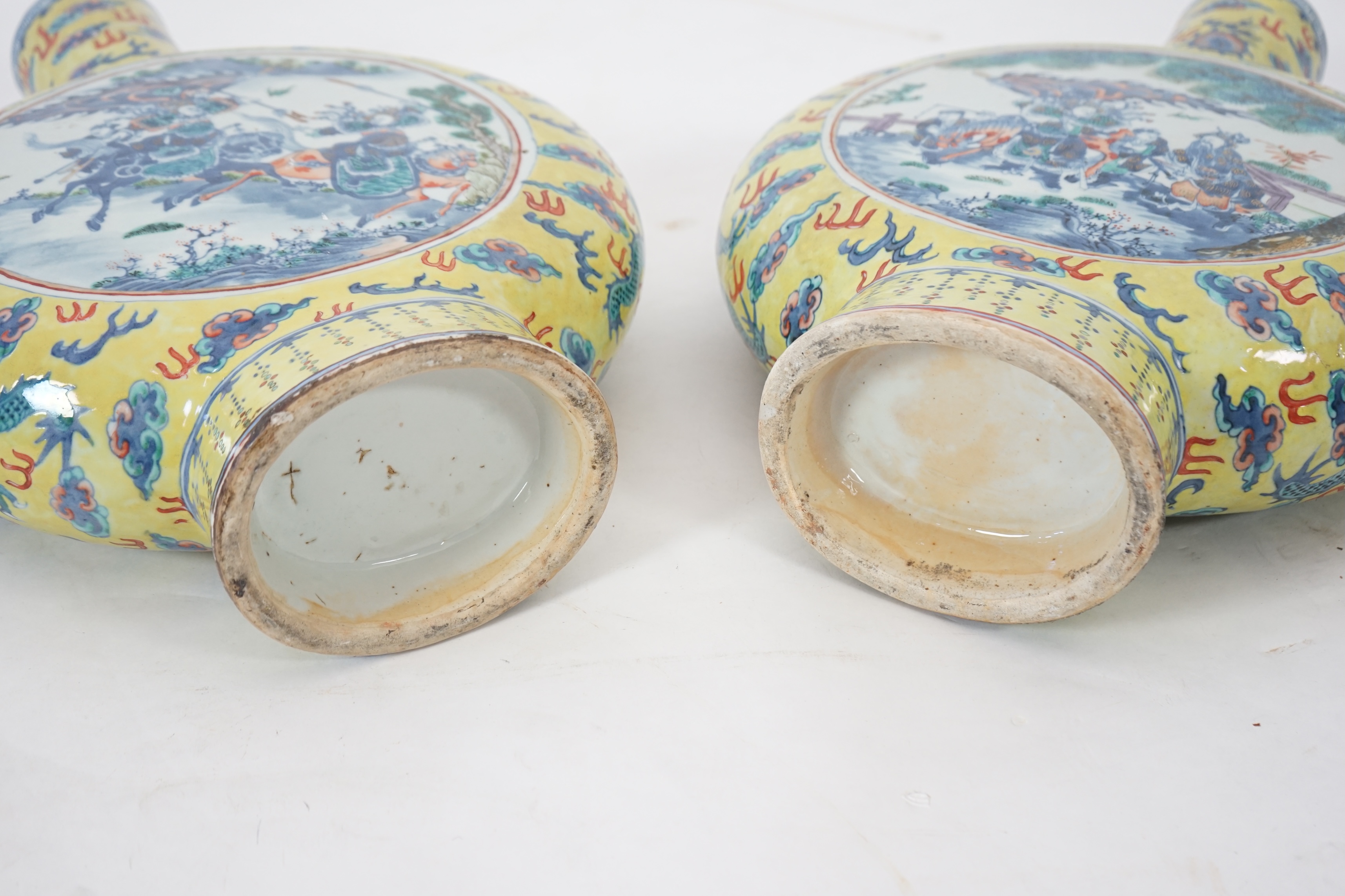 A pair of impressive Chinese yellow ground moonflasks, late 19th century